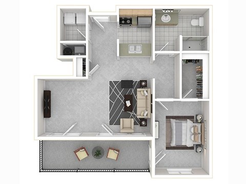 Floor plan for 1 bed, 1 bath, 847 sqft